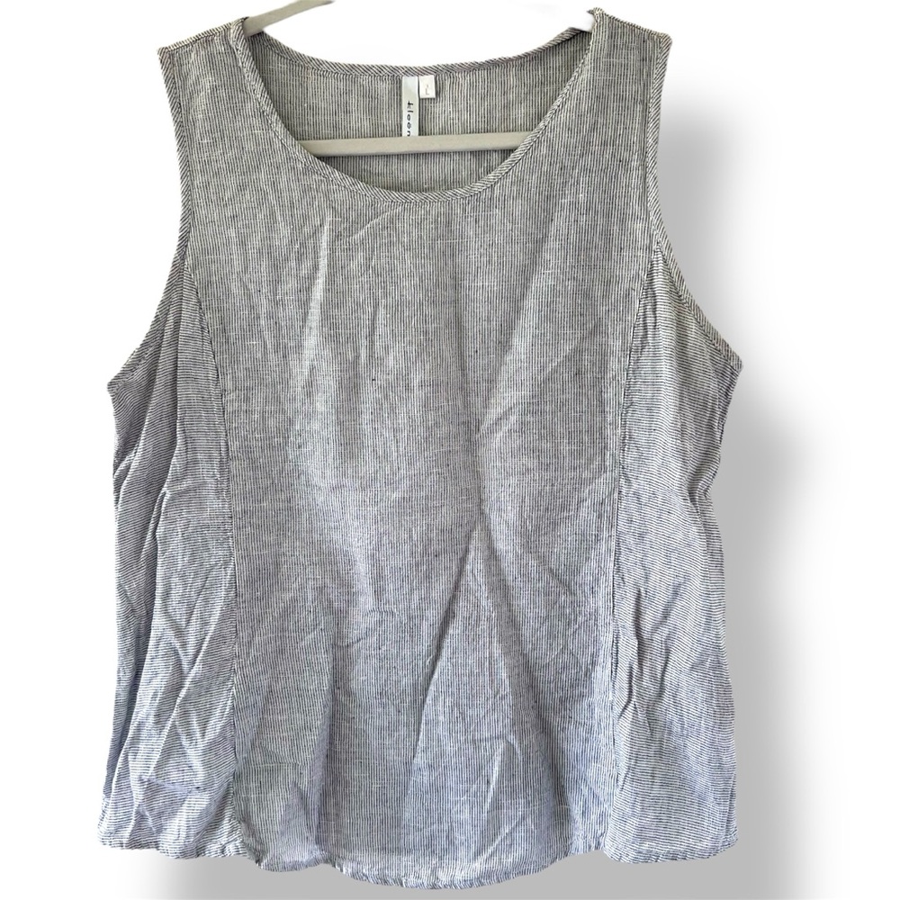 Kleen Casual Coastal Sustainable Linen Blend  Sleeveless Lagenlook Tank Top Sz L